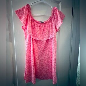 HEIMISH USA Pink Leopard-Print Off-Shoulder Tunic